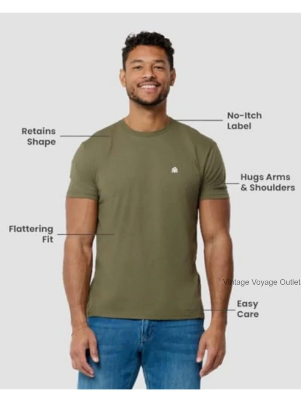 Men's Cotton Crew Neck Athletic Fit T-Shirts with 4-Way Stretch, Tag-Free